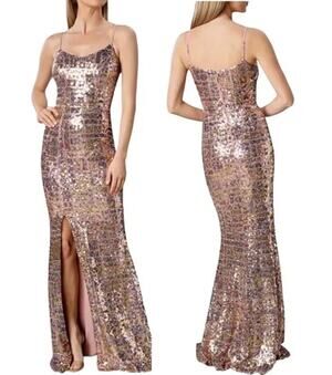 Dress The Population Tori Sequin Mermaid Gown Sweetheart Slit Formal Maxi Dress